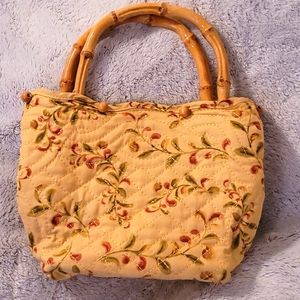 VINTAGE floral quilted bamboo handles small bag.   No flaws, 9.5 x 7.5 x…